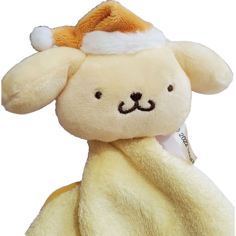 Sanrio POMPOMPURIN Lovey Plush Dou Dou Blanky Sooth Yellow Santa Hat Embroidery
